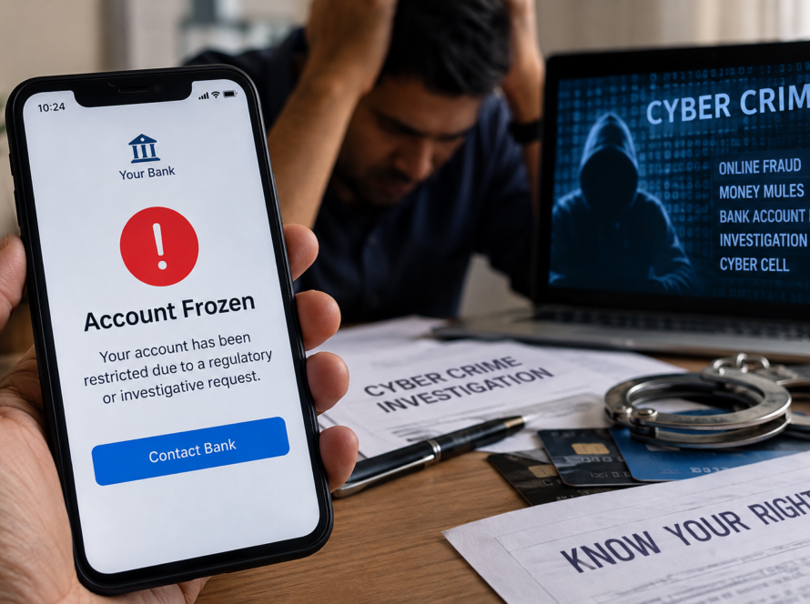 Bank account frozen due to cyber crime and suspected money mule transaction in India